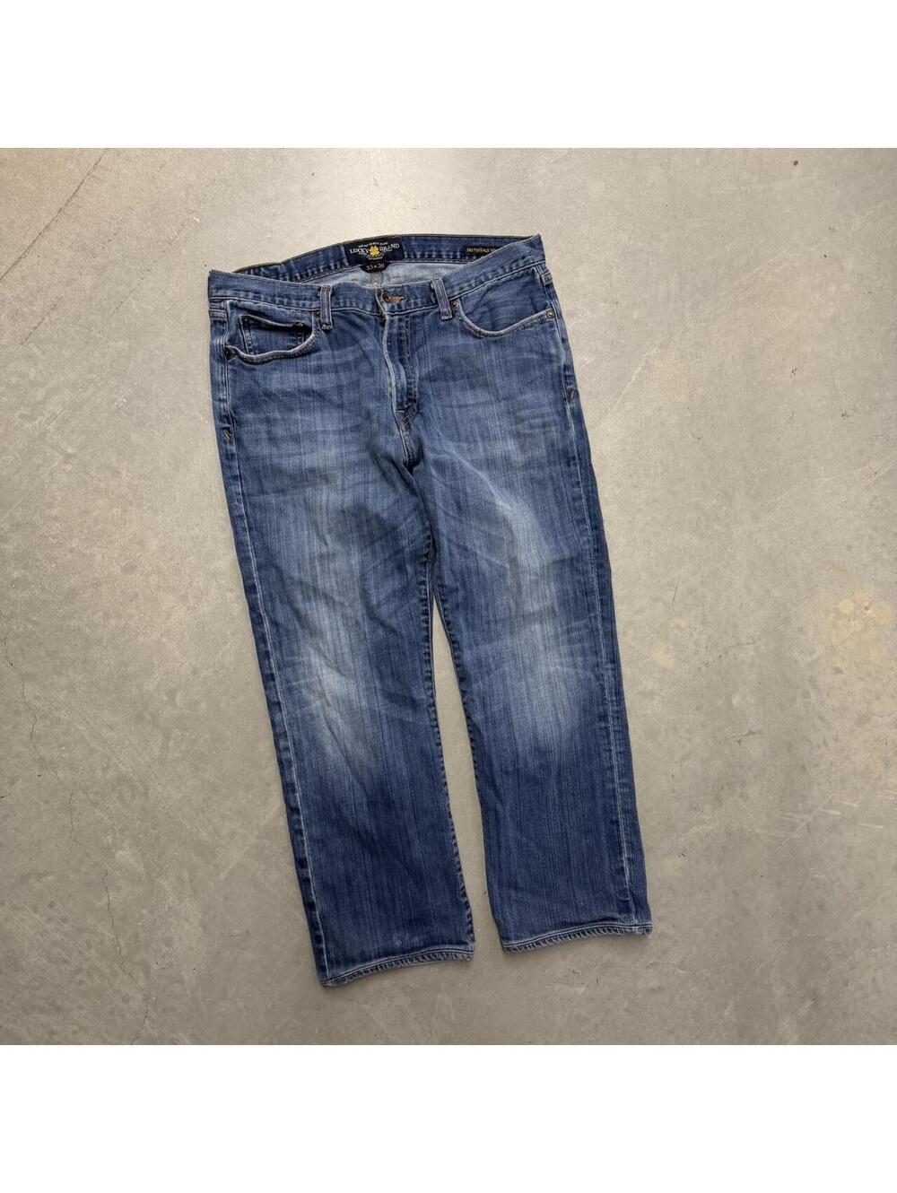 Y2K Men's Lucky Brand 363 Vintage Straight Navy Distressed Jeans 33x30